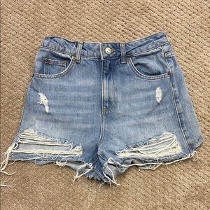 Topshop Blue Jean Shorts High-Waisted Distressed